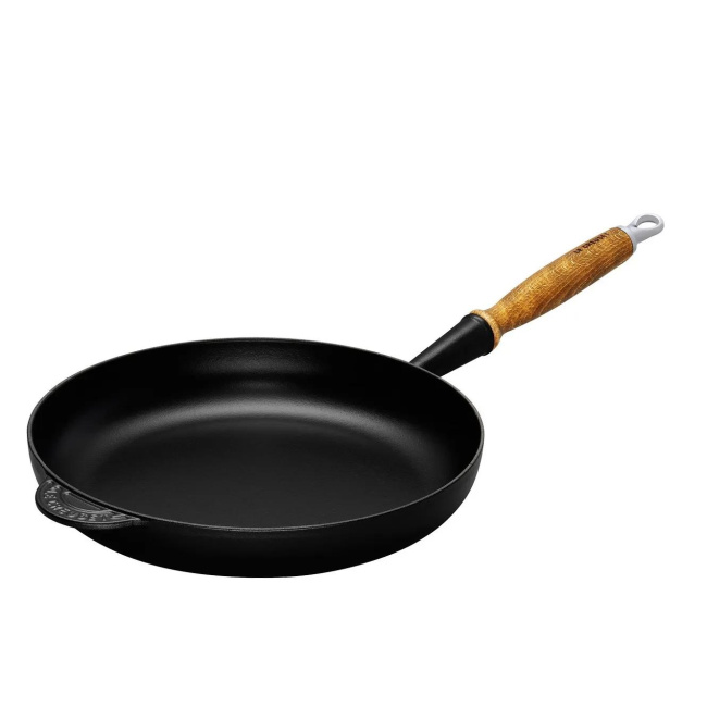 Matte Black Cast Iron Pan with Wooden Handle 24cm