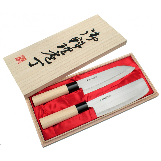 Zestaw 2 noży Satake Megumi Santoku + Nakiri