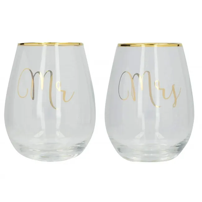 Komplet 2 szklanek Mr and Mrs do wina 590ml