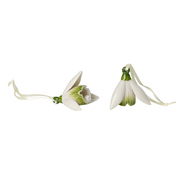 Set of 2 Mini Flower Bells Hanging Decorations Snowdrop 4cm - 1