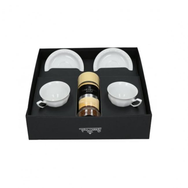 Set of 2 Cups + Saucers White Maria with Davidoff Coffee - 1