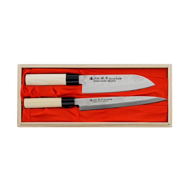 Set of 2 Nashiji Natural Santoku + Sashimi Knives - 1