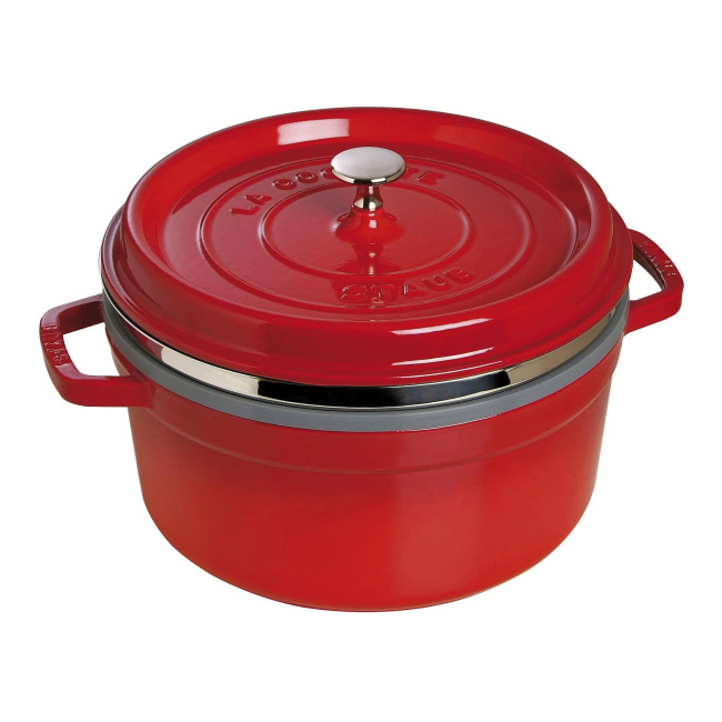 Cast Iron Cocotte with Steam Cooking Insert 5.2l 26cm Red