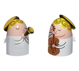 Komplet 2 figurek - aniołki z trąbką i skrzypcami