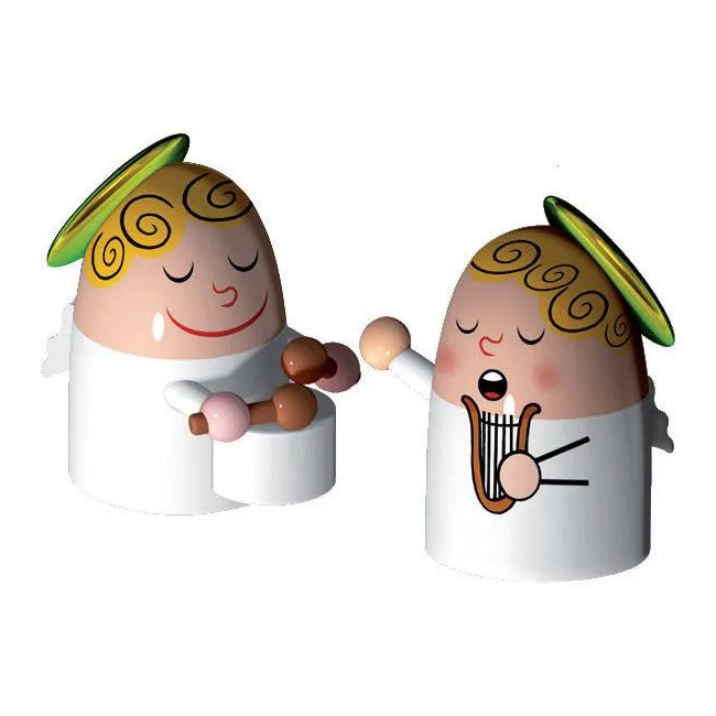 Set of 2 Angel Figures with Drum and Harp