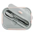 Lunchbox szklany 900ml+ sztućce grey - 4