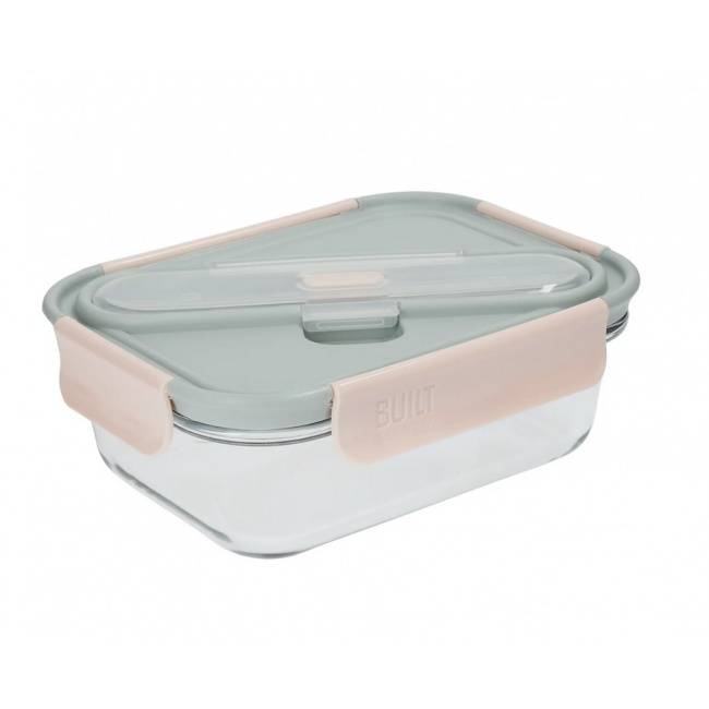Lunchbox szklany 900ml+ sztućce grey - 1