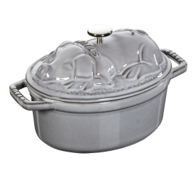 Garnek żeliwny 17cm 1l świnka szary
