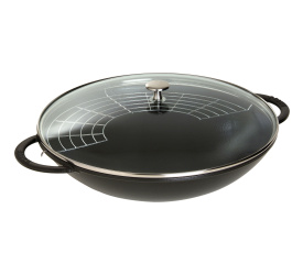 Wok żeliwny 37cm z pokrywką czarny