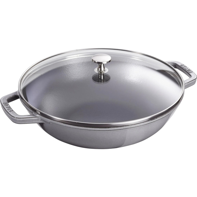Wok żeliwny 30cm z pokrywką grafitowy