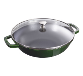 Wok żeliwny 30cm z pokrywką zielony