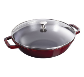 Wok żeliwny 30cm z pokrywką grenadynowy