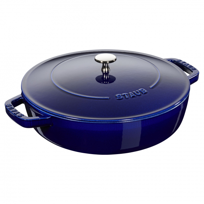 Cast Iron Braising Pan with Lid 24cm Blue