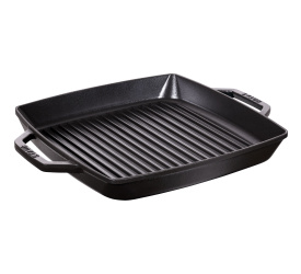 Patelnia żeliwna grillowa 33cm z uchwytami czarna