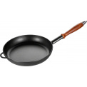 Black Skillet Cast Iron Pan with Wooden Handle 28cm - 1