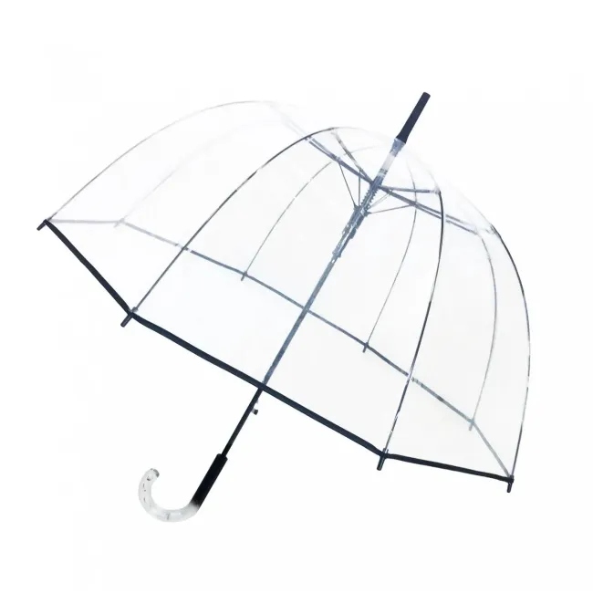 Parasol przezroczysty długi kopuła bordiura czarny