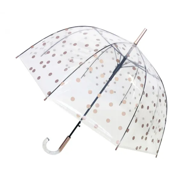 Parasol przezroczysty długi kopuła złote grochy