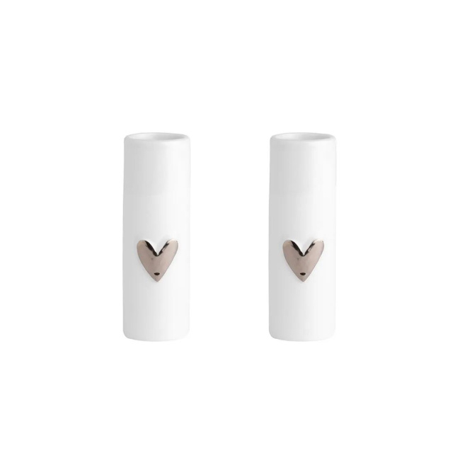 Set of 2 Silver Heart Vases