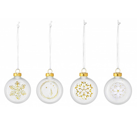 Komplet 4 szklanych bombek Śnieżynki 5cm
