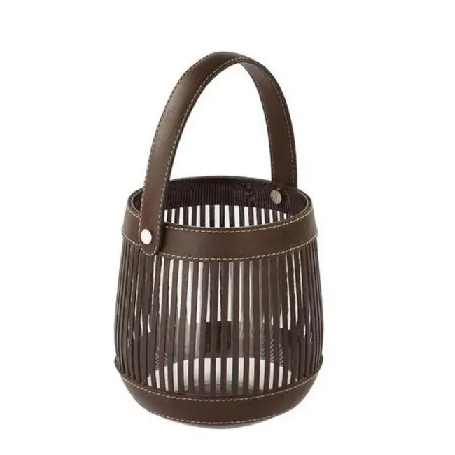 Brown Leather Lantern 18x14cm 