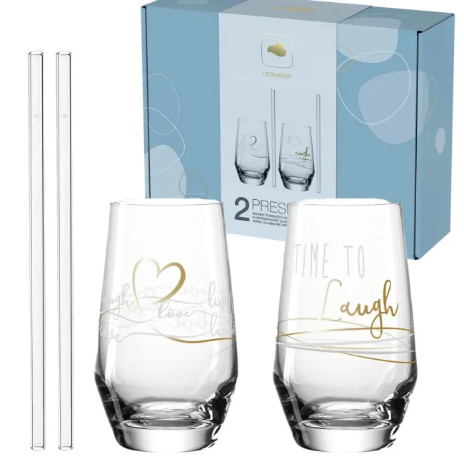Komplet 2 szklanek ze słomkami Presente 365ml Laugh