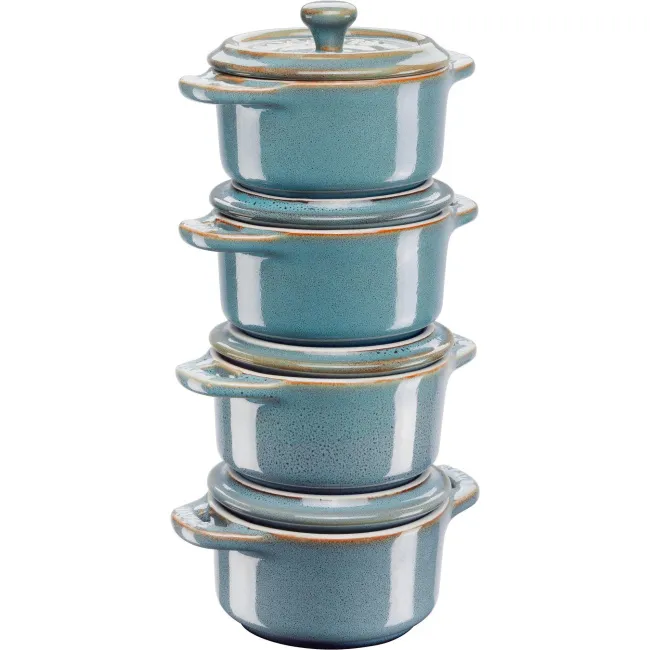 Komplet 4 garnków Mini Cocotte 200ml 10cm antyczny turkusowy