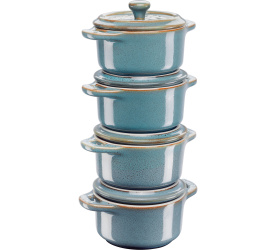 Komplet 4 garnków Mini Cocotte 200ml 10cm antyczny turkusowy