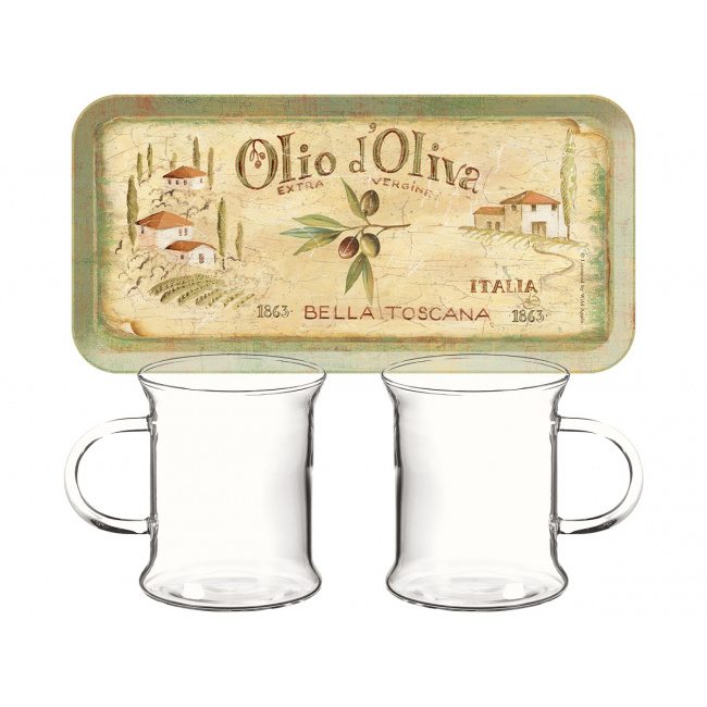 Komplet 2 szklanek 250ml na tacy Olio d'Ooliva