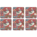 Set of 6 Cup Coasters Morris & Co. Strawberry Thief Red 10.5x10.5cm - 1