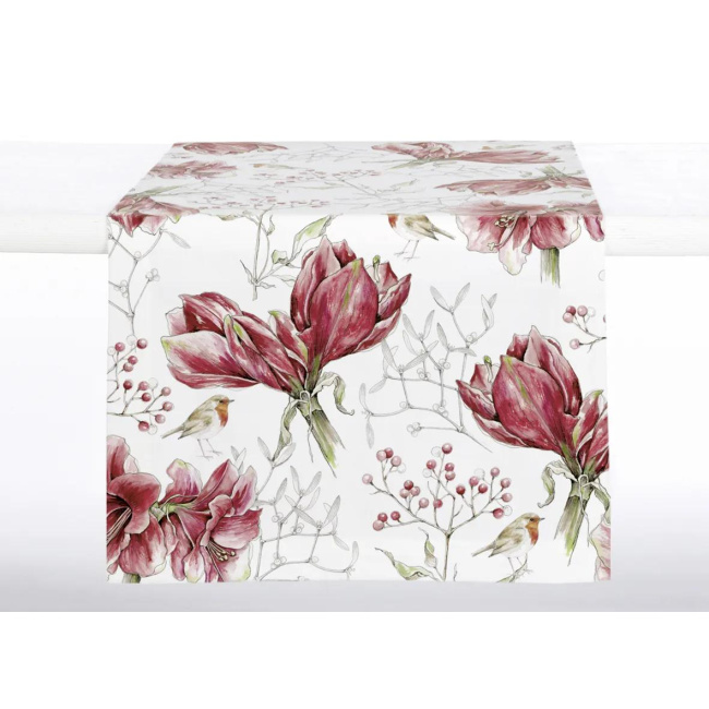 Table Runner 150x45cm Winter Amaryllis White