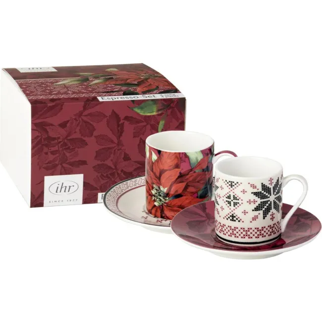 Komplet 2 filiżanek ze spodkiem God Jul 75ml do espresso