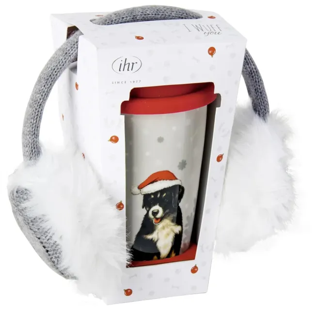 Kubek Travel 250ml + Nauszniki I Wuff You szare