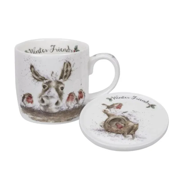 Kubek z podstawką Wrendale Designs 310ml Winter Friends