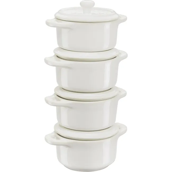 Komplet 4 garnków Mini Cocotte 200ml 10cm kość słoniowa