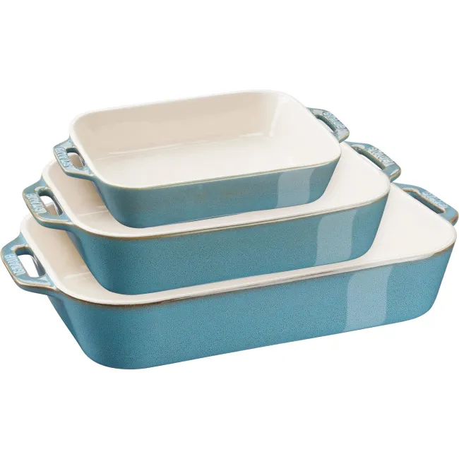 Zestaw 3 półmisków ceramicznych Cooking antyczny turkusowy