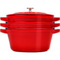 Set of 3 Covered Dishes 24cm Red - 11