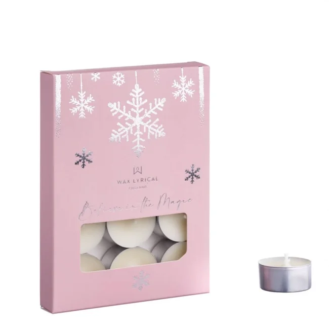 Komplet Sparkling Snowflakes 12 świeczek tealight belive in the magic