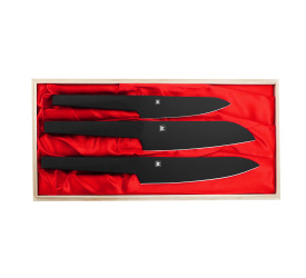 Zestaw 3 noży Satake Black w drewnianym pudełku