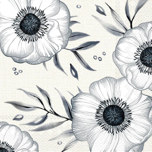 Napkins 25x25cm Holly Flower Cream (Set of 20)