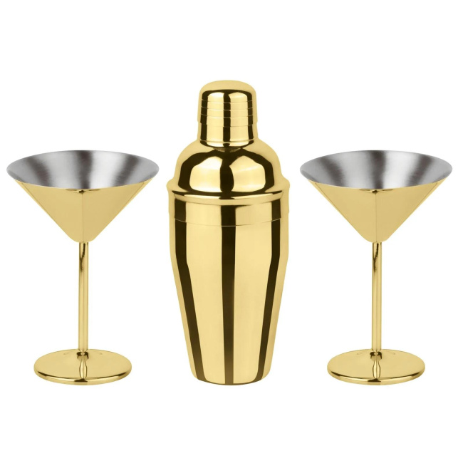 Zestaw do martini 2 kieliszki + shaker złoty