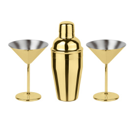 Zestaw do martini 2 kieliszki + shaker złoty