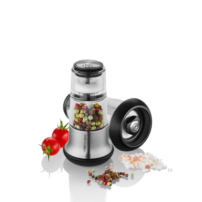 X-Plosion pepper mill with silver salt shaker