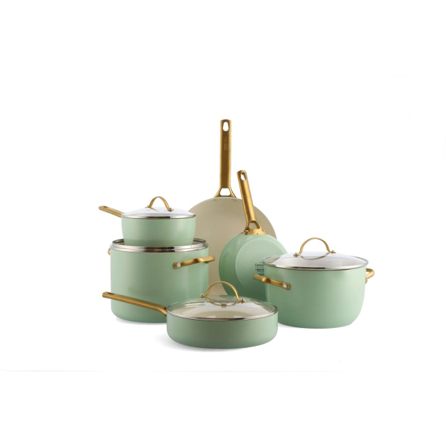 Set of 10 Padova Cookware and Pans pastel green