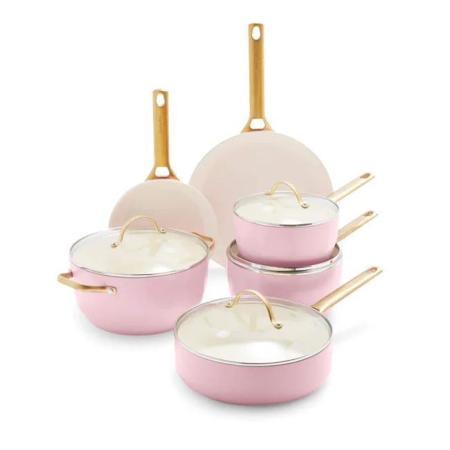 Set of 10 Padova Cookware and Pans quartz pink
