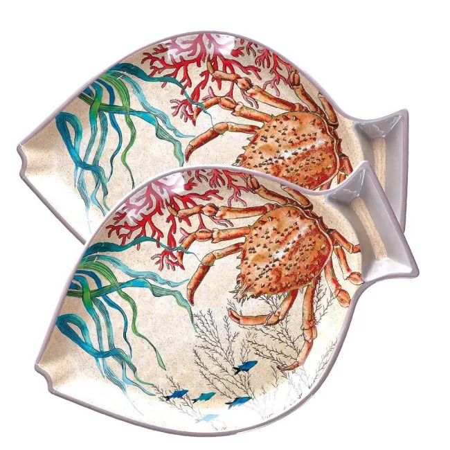 Zestaw 2 talerzy Sea Life 33x23cm do serwowania ryby z melaminy