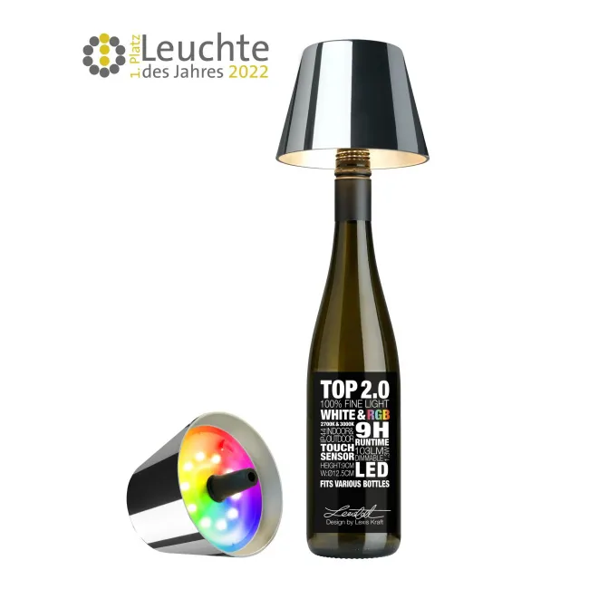 Lampa Top na butelkę 1,3W, 103lm 3000K LED RGBW (akumulator + ładowarka) chrom