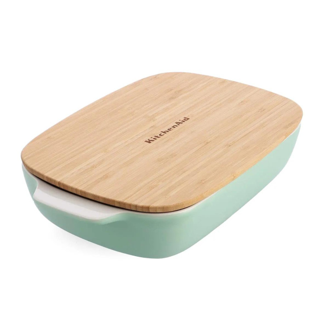 Naczynie ceramiczne 40x25x8,8cm + pokrywka Pistachio