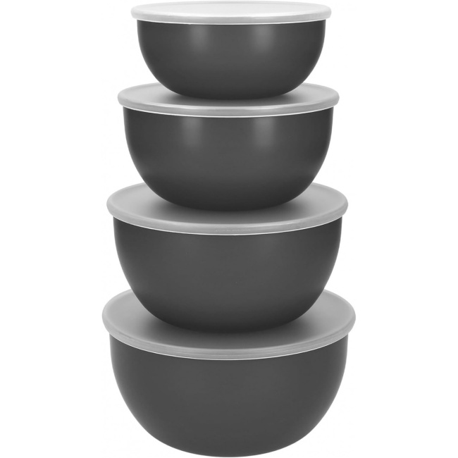 Set of 4 kitchen bowls with lids dark grey - 1