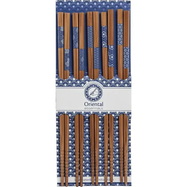 Set of 5 Pairs of 22.5cm Blue Patterns Chopsticks - 1