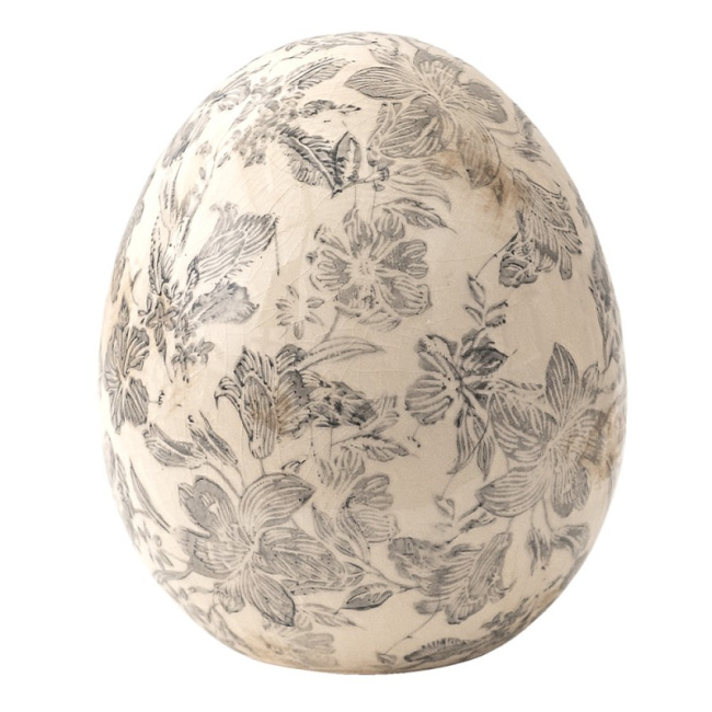 Decorative Ceramic Egg 16x14cm Grey-Beige - 1